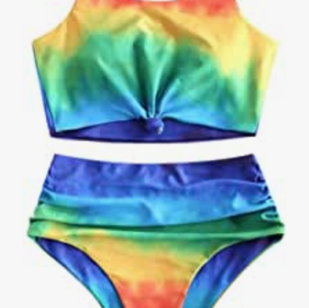 NWT Zaful High Waisted Scoop Collar Tie-Dye Padded Tankini Swimsuit